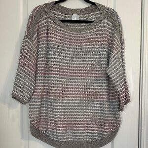 Sunday Women's Sweater in Gray and Pink Stripes